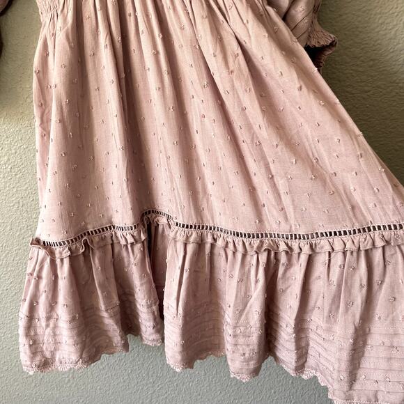 Boho Swiss Dot Crochet Accent Open Tassel Tie Back Womens Balloon Sleeve Dress S - Picture 6 of 14